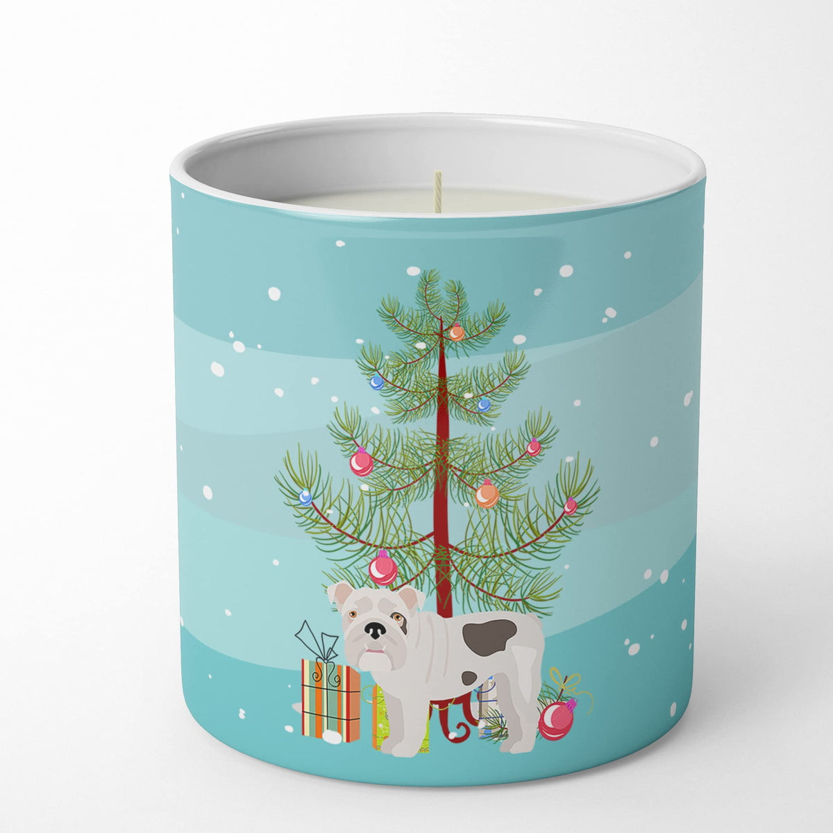 Caroline's Treasures CK3453CDL Bulldog, English Bulldog Christmas Tree 10 oz Decorative Soy Candle Nature Soy Wax Essential Oil Home Decor Ideal for Bedroom Kitchen Bath Office Gift, 10 oz