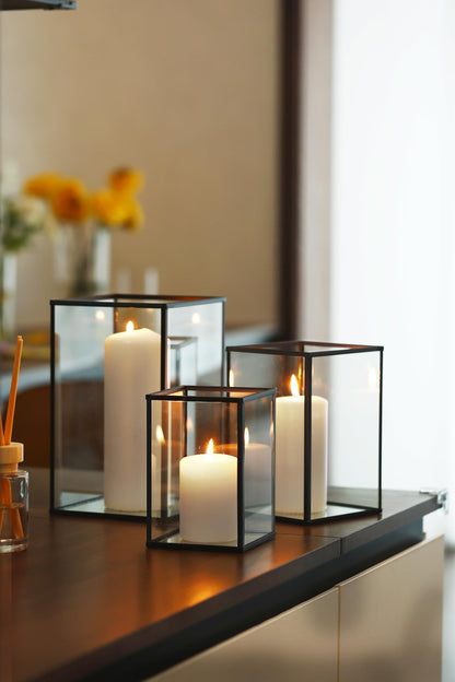 PHOSPHOR Hurricane Glass Candle Holder Set of 6 Pieces Black Hurricane Candleholders for Wedding Party Holiday Birthday Home Decor Lanter