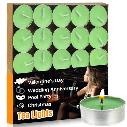 Maqihan 25pcs Green Tea Lights Candles Set - Mini Votive Tealight Candles Tea Candle with Cotton Wick for Home,Pool,Shabbat,Wedding,Emergencies,Christmas