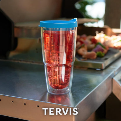 Tervis Clear & Colorful Tabletop Made in USA Double Walled Insulated Tumbler Travel Cup Keeps Drinks Cold & Hot, 24oz - 2pk, Red