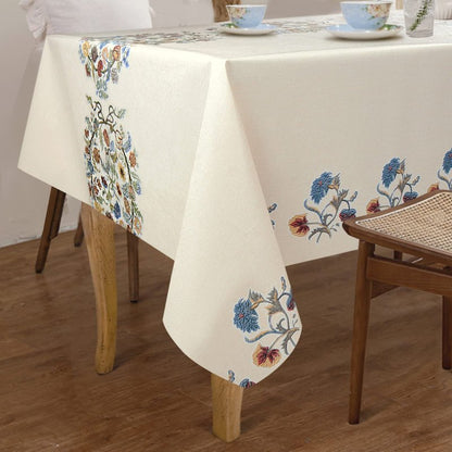 AIRCOWRIE Waterproof Vinyl Tablecloths, Heavy Duty Oil Proof Spill Proof Plastic Table Cloth, Wipe Clean PVC Table Cover for Spring Indoor and Outdoor Use (Embroidery Flower, 54”×78”, Rectangle)