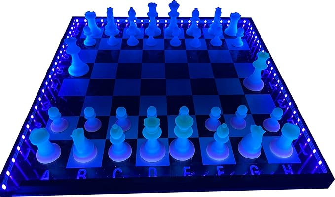 Dam Merch's LED Illuminated Glow in The Dark Chess Set - Made in USA (Standard Rainbow + Blue)