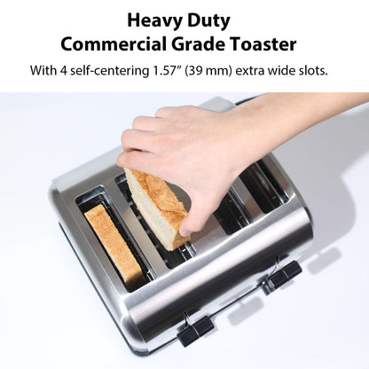 Tanxinxin Commercial Grade Toaster 4 Slice 225 pcs/Hour 1800W Industrial Toasters Wide Slot 6-Settings Stainless Steel Heavy Duty for Restaurant Bagels,muffin,Tray, Bread, Breakfast, Texas Toast