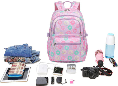 Joyfulife 3Pcs Donut Prints Backpack Sets Kids Bookbags Primary School Daypack Elementary Students Knapsack for Teens Girls