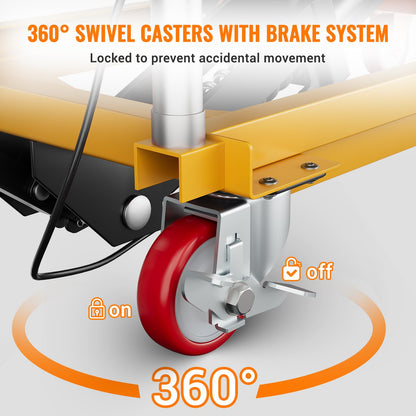 Garvee Hydraulic Lift Table Cart, 770lbs Capacity 50" Lifting Height, Manual Double Scissor Lift Table with 4 Wheels and Non-Slip Pad, Hydraulic Scissor Cart for Material Handling, Yellow