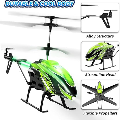 Dwi Dowellin RC Helicopter Remote Control Helicopter Toy for Kids with 26 Mins Flight(2 Batteries) 8 Light ModesEasy Control for Boys Girls Age 8-12(Green)