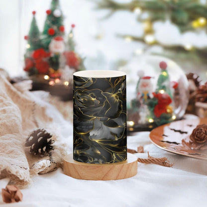 Rose Lights Flameless Candles Glitter Black Roses Pillar Candles Set of 2 Battery Operated Remote Control Warm Lights Home Decor