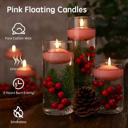 GINITIRI 36 Pack Light Pink Floating Candles,2 inch Unscented Dripless Floating Candle for Centerpieces,5-6H Burning 2" Water Candles Bulk for Cylinder Vases,Weddings,Christmas Party,Romantic Night