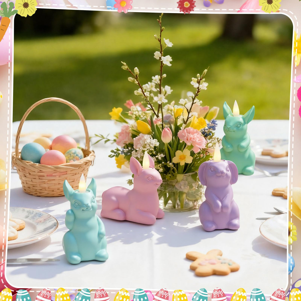 Bucherry 4 Pcs Easter Bunny Flameless Candle Light 7.5" LED Pastel Easter Rabbit Candles Battery Operated Spring Lighted Tealight Bunny Flickering Tea Light Gifts for Women Spring Home Table Decor