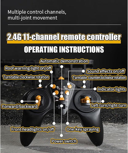 18.9 Inches 11 Channel Remote Control Cement Pump Truck 1/18 Scale 1-Batteries 2.4Ghz RC Concrete Construction Vehicle with Water Pump for 14y+ Beginnes (Grey 8-Wheels)