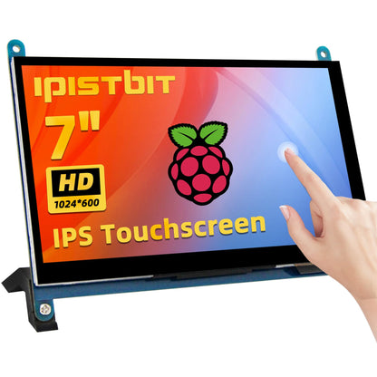 iPistBit 7 Inch LCD Touch Screen, 1024x600 IPS Display with Stand, HDMI Portable Monitor for Raspberry Pi 5/4B/3B+/3B/B+/Zero/400, BB Black, Windows 10 8 7, Free Driver