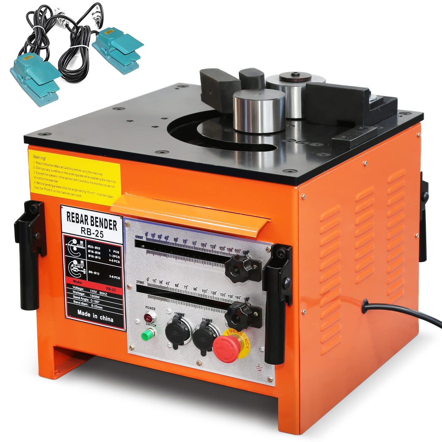 1600W Electric Rebar Bender Machine up to 1 inch with Our Electric Bender - Achieve 0-180° Angles, Operate with Convenient Foot Pedal Switch & Powerful Motor