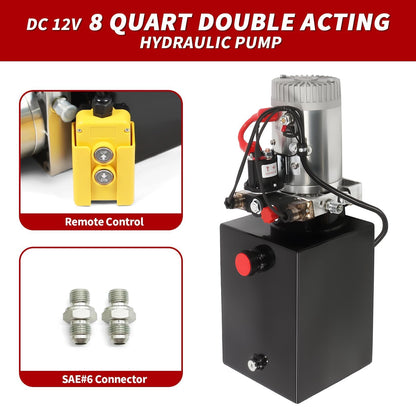 Nakkaa 12V DC Hydraulic Power Device 8 Quart Double Acting Hydraulic Dump Trailer Pump for Lifting and Lowering Dump Trailer Trucks