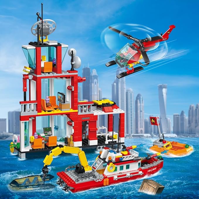 MindBox City Marine Fire Station Building Sets740pcs STEM Toys Building Blocks for Boys 8-12