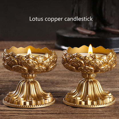 hokojix Brass Butter Lamp Antique Flower Buddhist Tibetan Candlestick Base Religious Tealight Metal Candle Holder Supplies