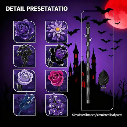 Purple Roses Bouquet Building Set 882PCS Compatible with Lego Artificial Flower Everlasting Gothic Roses for Home Décor Gift for Halloween Romantic Valentine’s Day Mother’s Day Anniversary