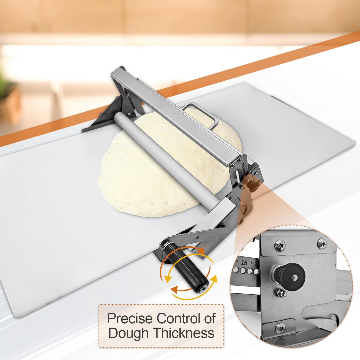 12" Folding Dough Sheeter with Sheeter Board, Stainless Steel Manual Dough Roller Machine, Compact Dough Sheeter, Adjustable Thickness Settings for Bread Marzipan and Puff Pastry (Type A300)
