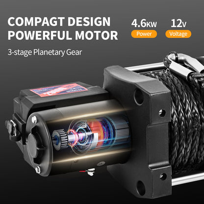 CXRCY 12V Electric Winch,20000LBS Load Capacity Synthetic Rope Towing Winches for Jeep Truck SUV,with Wired Handle and Wireless Remote