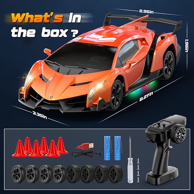 Lamborghini Remote Control Car Toy Officially Licensed RC Drift Car 15Km/h with Underglow &amp Headlights 1:24 Scale 2.4GHz 2 Batteries 60 Min Play RC Gift Toy for Boys &amp Girls Ages 3-12 &amp