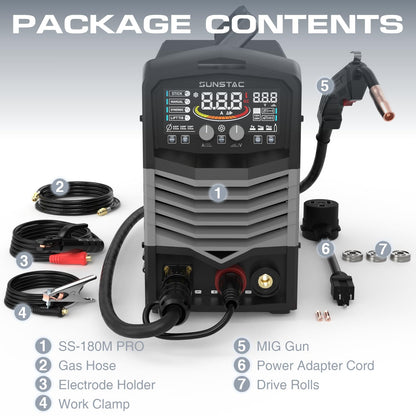 MIG Welder, 180A 110V/220V Gas MIG/Gasless MIG/Lift TIG/Stick 4 in 1 MIG Welding Machine, MIG with IGBT Inverter Synergic Control, Digital Screen Display and Over Loading Protection