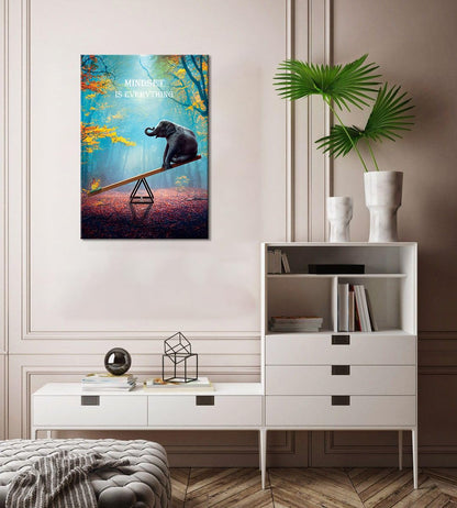 SKASNFAI Elephant Wall Art Mindset Motivation Office Wall Canvas Animals Poster Framed Artwork for Living room Ready to Hang (12x16 inch)