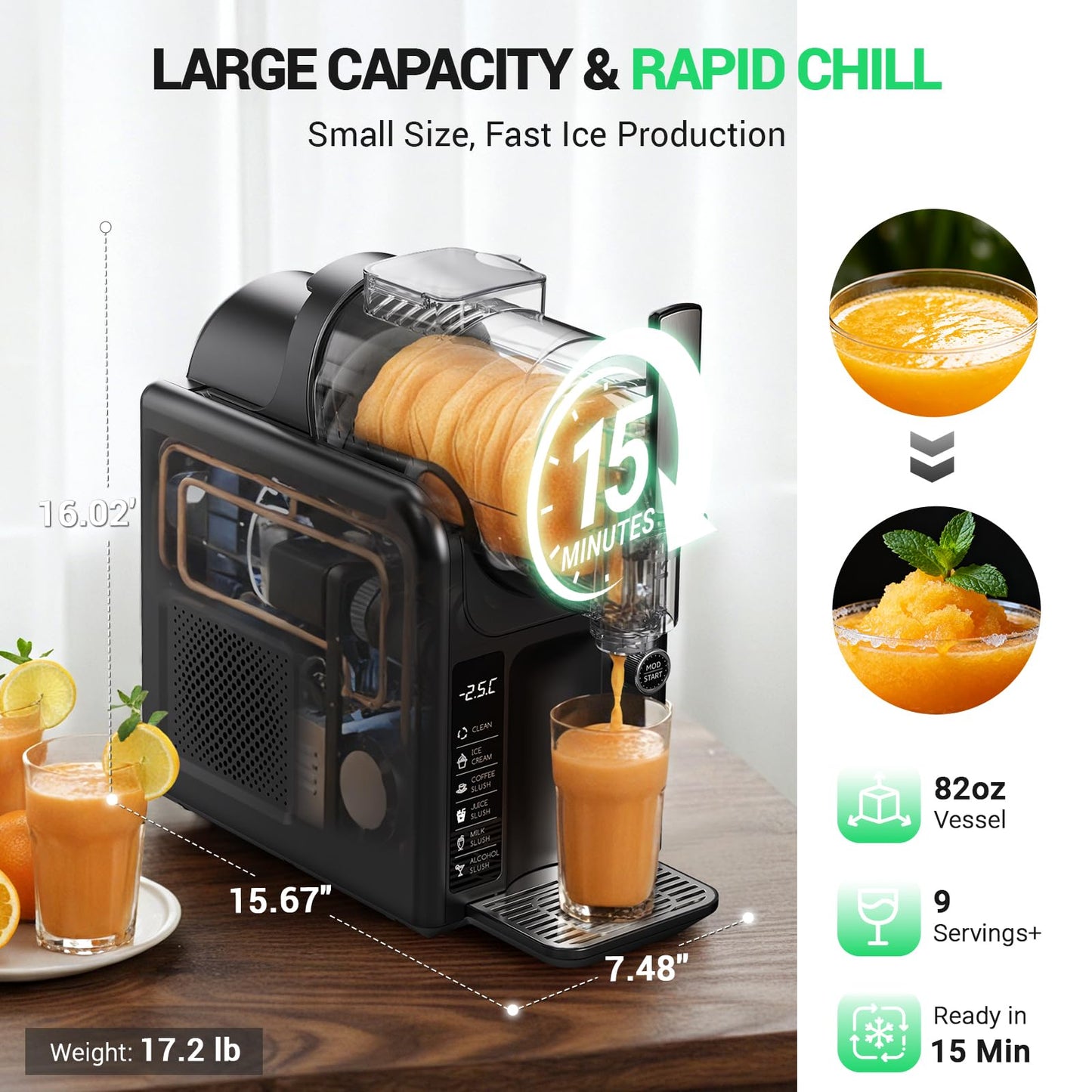 WETIE Slushie Machine, 82oz Slushy Maker with Adjustable Temperature, LED Display, Auto-Clean, 5-in-1 Frozen Drink Maker for Ice Cream, Frappés, Milkshake, Frozen Margaritas, 24H Running for Home