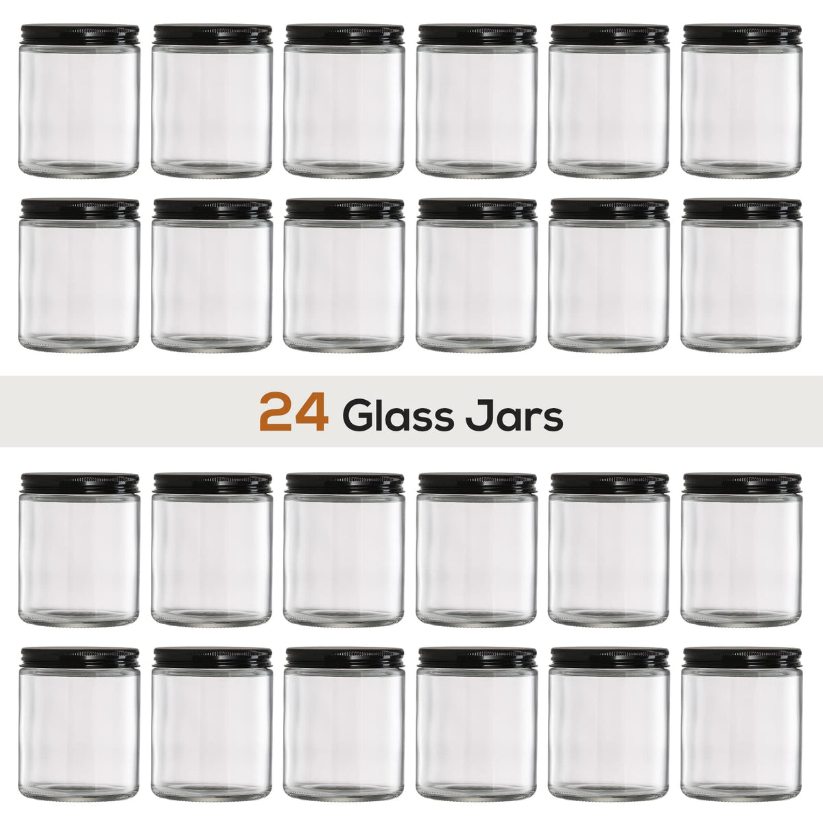 24 Pack, 8 OZ Thick Glass Jars with Metal Lids, Clear Round Candle Making Jars,Empty Food Storage Containers, Mason Canning Jar For Spice, Powder, Liquid, Sample, Lotion, Cosmetic,Dishwasher Safe