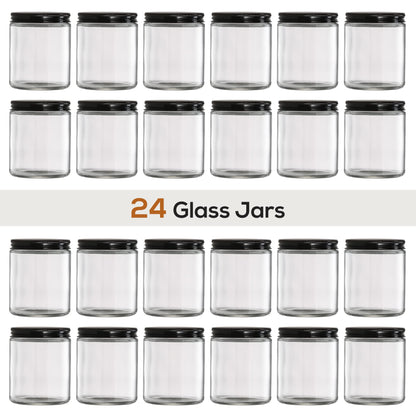 24 Pack, 8 OZ Thick Glass Jars with Metal Lids, Clear Round Candle Making Jars,Empty Food Storage Containers, Mason Canning Jar For Spice, Powder, Liquid, Sample, Lotion, Cosmetic,Dishwasher Safe
