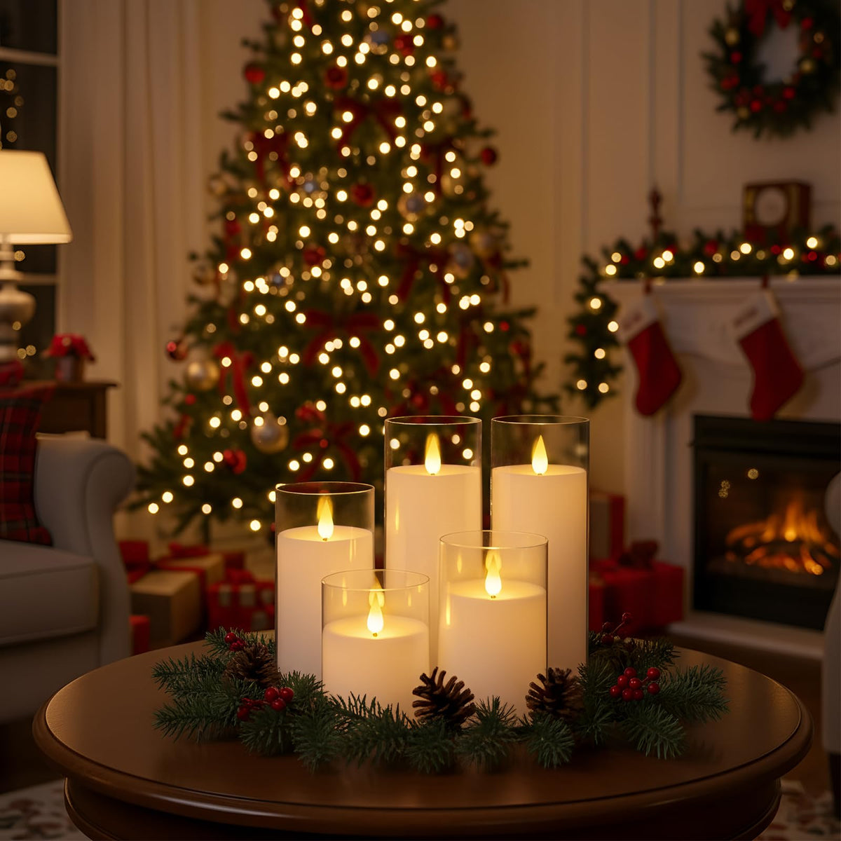 Homemory Pure White Flickering Flameless Candles, Battery Operated Acrylic LED Pillar Candles with Remote Control and Timer, Set of 5
