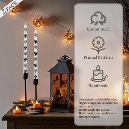 Floral Taper Candles 10 Inch Tall Unscented Handmade Ghost Spider Print Long Burning Elegant Candlesticks for Halloween Decor Gifts