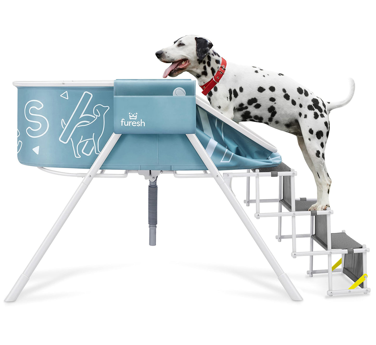 Furesh Big Dipper Dog Bath Tub with Stairs, Elevated Portable Foldable Wash Station with Steps for Bathing, Shower and Grooming, Indoor, Outdoor, for Medium to Large Size Dogs