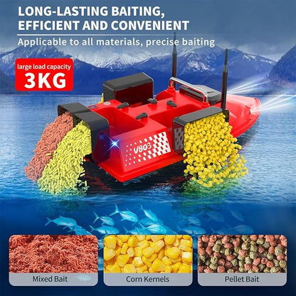 RC Bait Boat for Fishing with 4 Boxes Dual Antena and 18000mAh Battery for 500M Long-Range Bait Boat with LED Light Hook Release High-Definition Color Screen Remote Control