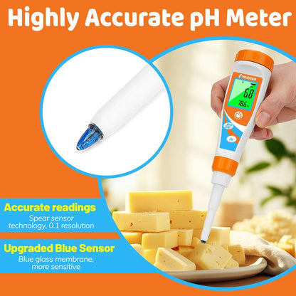 UIUZMAR Smart pH Meter for Food pH Test Kit for Sourdough and Bread Dough Professional Spear Sensor Food Tester Digital pH Meter for Sausages Meat Cheese Sushi Rice and Other Solid Semi-Solid