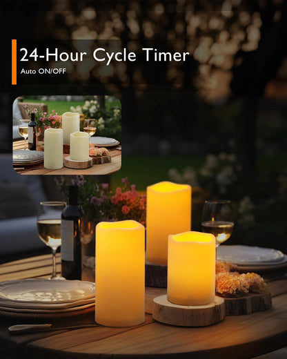 Homemory 3 Pack Flameless Candles, Outdoor Waterproof, Battery Operated LED Pillar Candles with Remote Control and Timer, Plastic, Long Lasting，4”5”6”