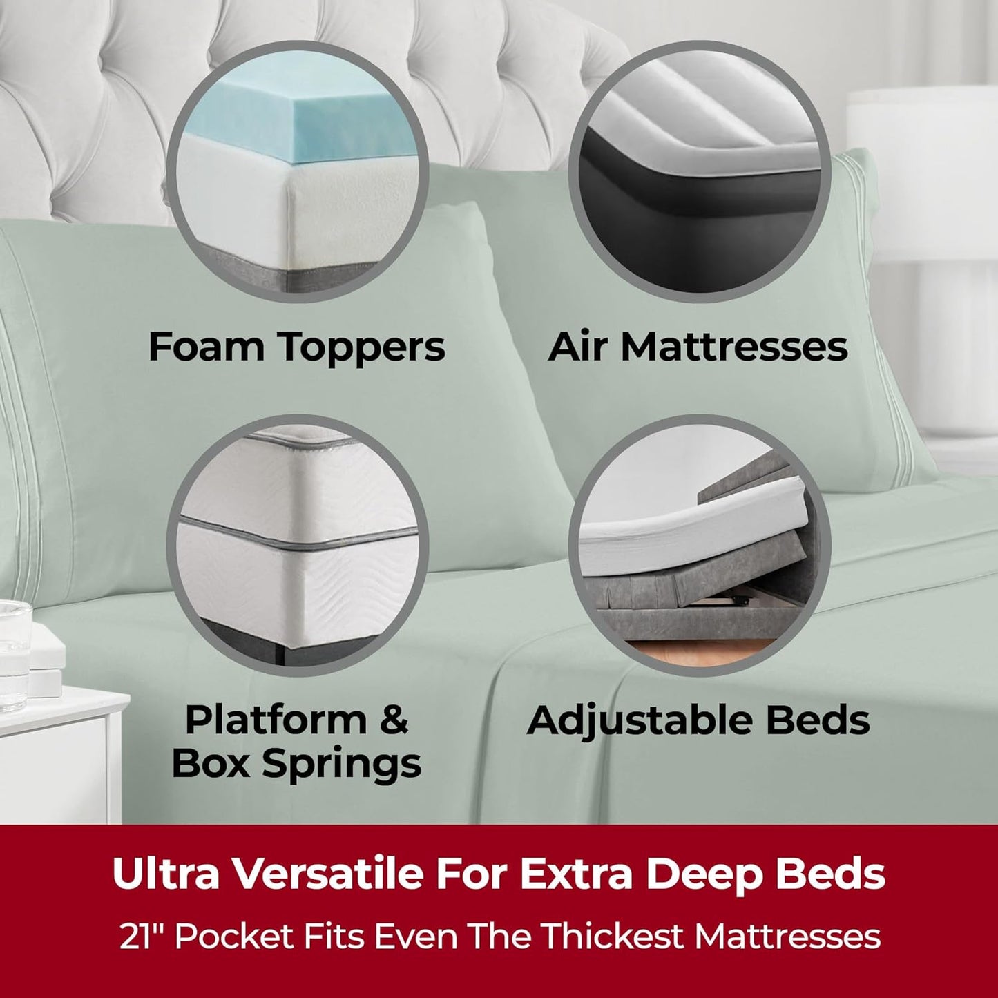 Mellanni Extra Deep California King Sheets - Hotel Luxury, Ultra Soft & Cooling Bedding | 4 PC Set in Sage