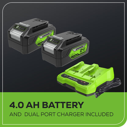 Greenworks 48V (24V x 2) Cordless Brushless Leaf Blower/Vacuum (520 CFM / 240 MPH) with Bag, Powerful & Efficient for Yard Debris Cleanup, Includes (2) 4.0Ah Battery & Dual Port Charger