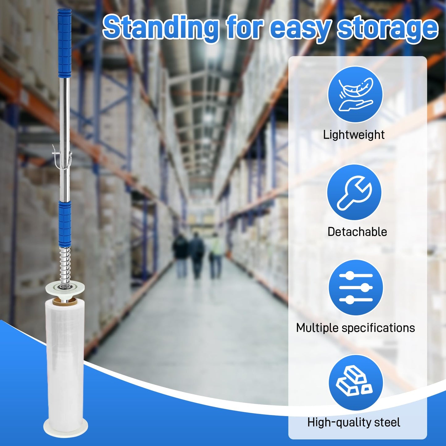 10-Pack Heavy Duty Stretch Film Dispenser Pole Holder - 48 Inch Extra Long Handle for Pallet Wrapping - Fits 12" to 24" Rolls with 2" to 3" Core - Industrial Grade Stretch Wrap