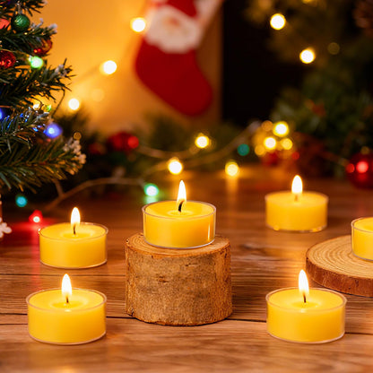 100 Packs Beeswax Tealight Candles Bulk,4 Hours 100% Pure Beeswax Tea Lights Candle in Clear Cup,Natural Scent Bees Wax Candles Small Smokeless Clean Burning Perfect for Home Decor for Party Christmas