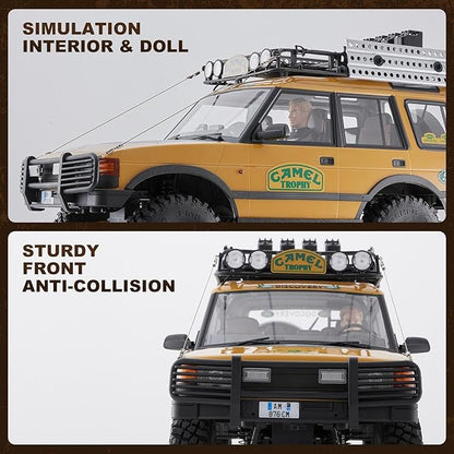 FMS 1/10 FCX10 Land Rover Camel Trophy Edition RC Crawler Hobby RC Rock Crawler with Lighting System 4-Link Suspension for Adults RS (Discovery)