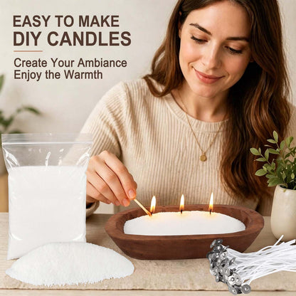 CLTNIKET 2LB Pure White Pearl Wax DIY Candles，Snow Sand Wax DIY Candle Making Kit - Complete Set with Wooden Bowl, 20 Cotton Wicks for Easy Crafting & Home Decor.