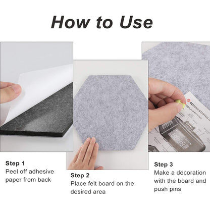 SEG Direct Hexagon Felt Cork Board Tiles, Hexagon Felt Bulletin Board Tiles Self Adhesive Picture Board, Memo Notice Tiles Pin Board for Walls Office, 11.8" x 10.2", 5PCS(Gray Series)