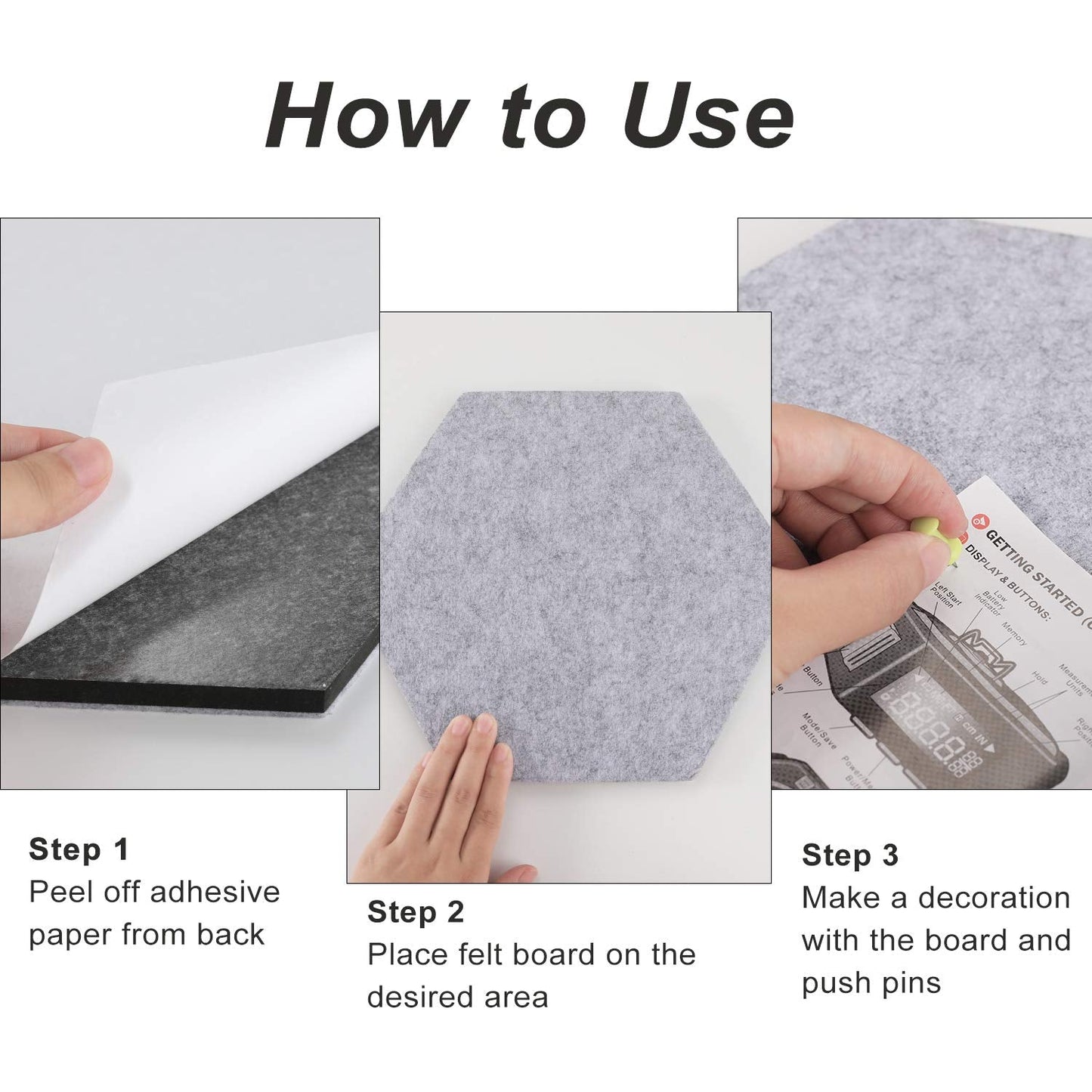 SEG Direct Hexagon Felt Cork Board Tiles, Self Adhesive Bulletin Board Large Felt Cork Boards for Walls Office with Push Pins 11.8 x 10.2 in, 5PCS(Orange/Ivory/Gray)