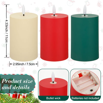 Tuanse 6 Pcs LED Flameless Candles 4.3" Battery Operated LED Lights Electric Decorative Pillar Candle for Wedding Party Decorations Room Dinner Decor Gifts(Green, Red, Ivory)