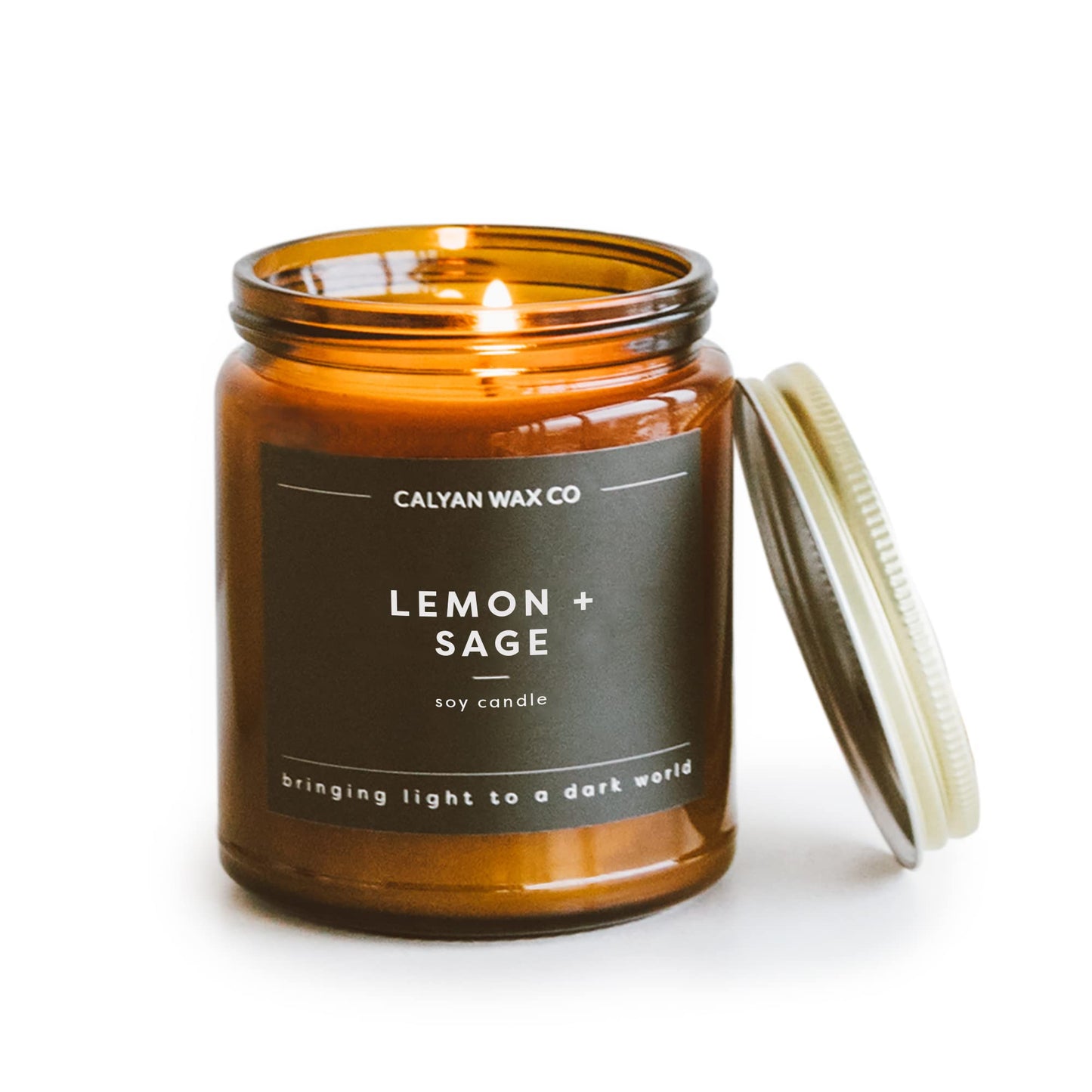 Calyan Wax Co. Lemon & Sage Scented Candle - 57 Hour Burn - Luxury Clean Soy Wax Candles - Long Lasting Amber Glass Jar Candle for Home - 7.2oz