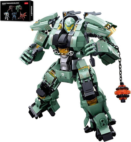 Green Heavy Mecha Building Set 542 Pieces Armored Robot Action Figure with Meteor Hammer Weapon Articulated Military Warrior Model Kit Sci-Fi Collectible Gift for Adults Teens