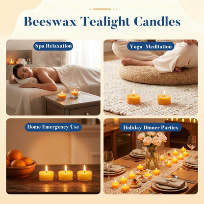 Crenovo 48 Pack Beeswax Tea Lights, 6-Hour Long Burning Tealight Candles, Ideal for Dinners Meditation Home Decor Tea Candles