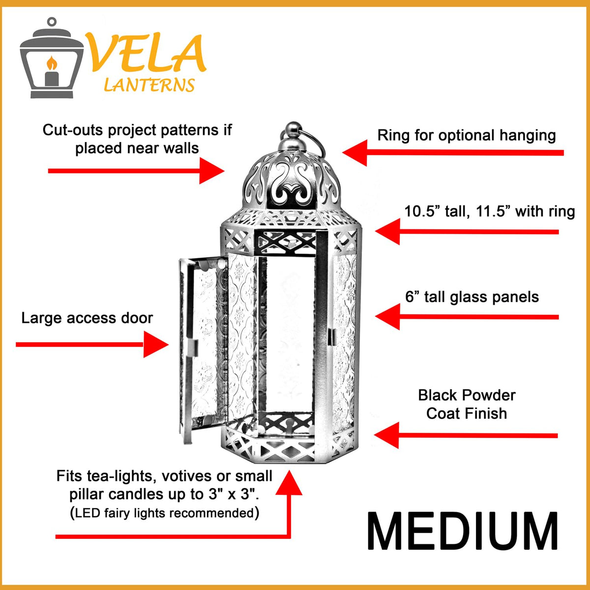Vela Lanterns Decorative Indoor Moroccan Candle Holder & LED Fairy Lights -Twinkle Turkish Lamp, Fantasy Home Decor Table Centerpieces, Hanging Outdoor Patio Porch Wedding Ramadan (10.5", Blue)