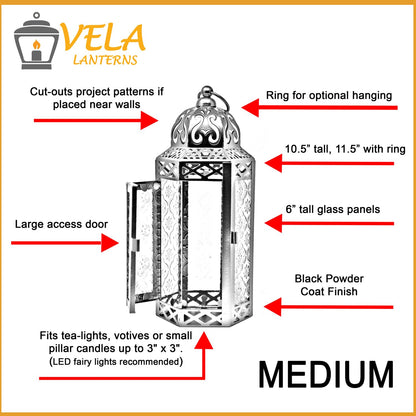 Vela Lanterns Decorative Indoor Moroccan Candle Holder & LED Fairy Lights -Twinkle Turkish Lamp, Fantasy Home Decor Table Centerpieces, Hanging Outdoor Patio Porch Wedding Ramadan (10.5", Blue)