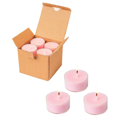MUUFAZA 12 Unscented Natural Soy Tealight Candles in Clear Cups, 5H Long Clean Burning, Hand-Poured Pink Mini Tea Candle Set for Parties, Spa, Meditation, Gift, Holiday, Emergency, Home Decor