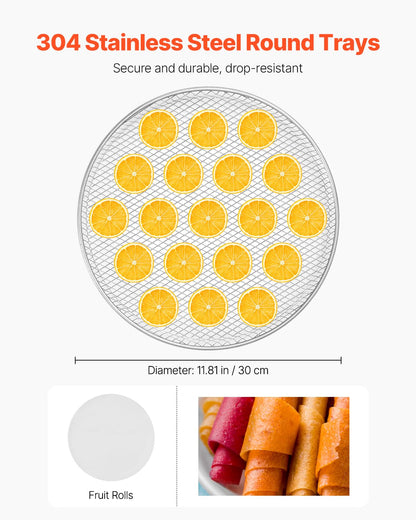 VEVOR Food Dehydrator Machine, Rotary 12 Stainless Steel Trays, 800W Electric Food Dryer with Adjustable Temp & 24-Hour Timer, Food-Dehydrator for Jerky, Meat, Fruit, Vegetables, Herbs, Dog Treats